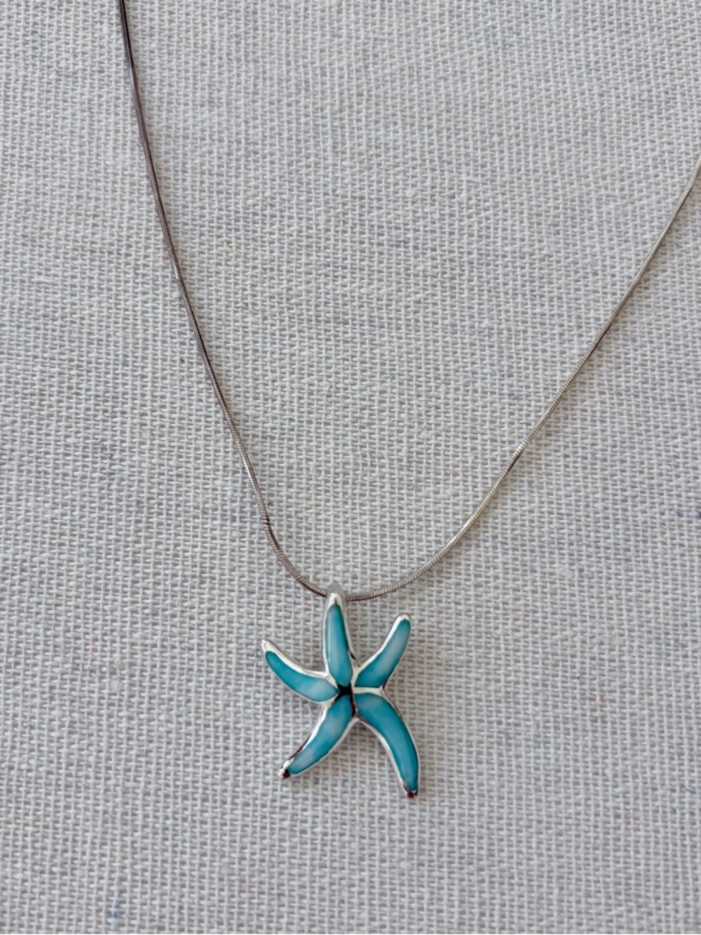 Turquoise Starfish Pendant Necklace - Women's 925 Silver Chain